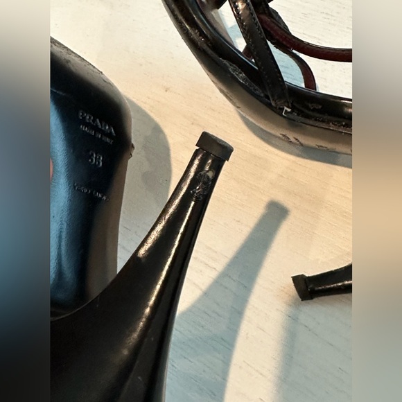 PRADA Chocolate Satin Flower Applique Accent Ankle Strap 3.5" Heel 36.5 Size 38 - Picture 5 of 15